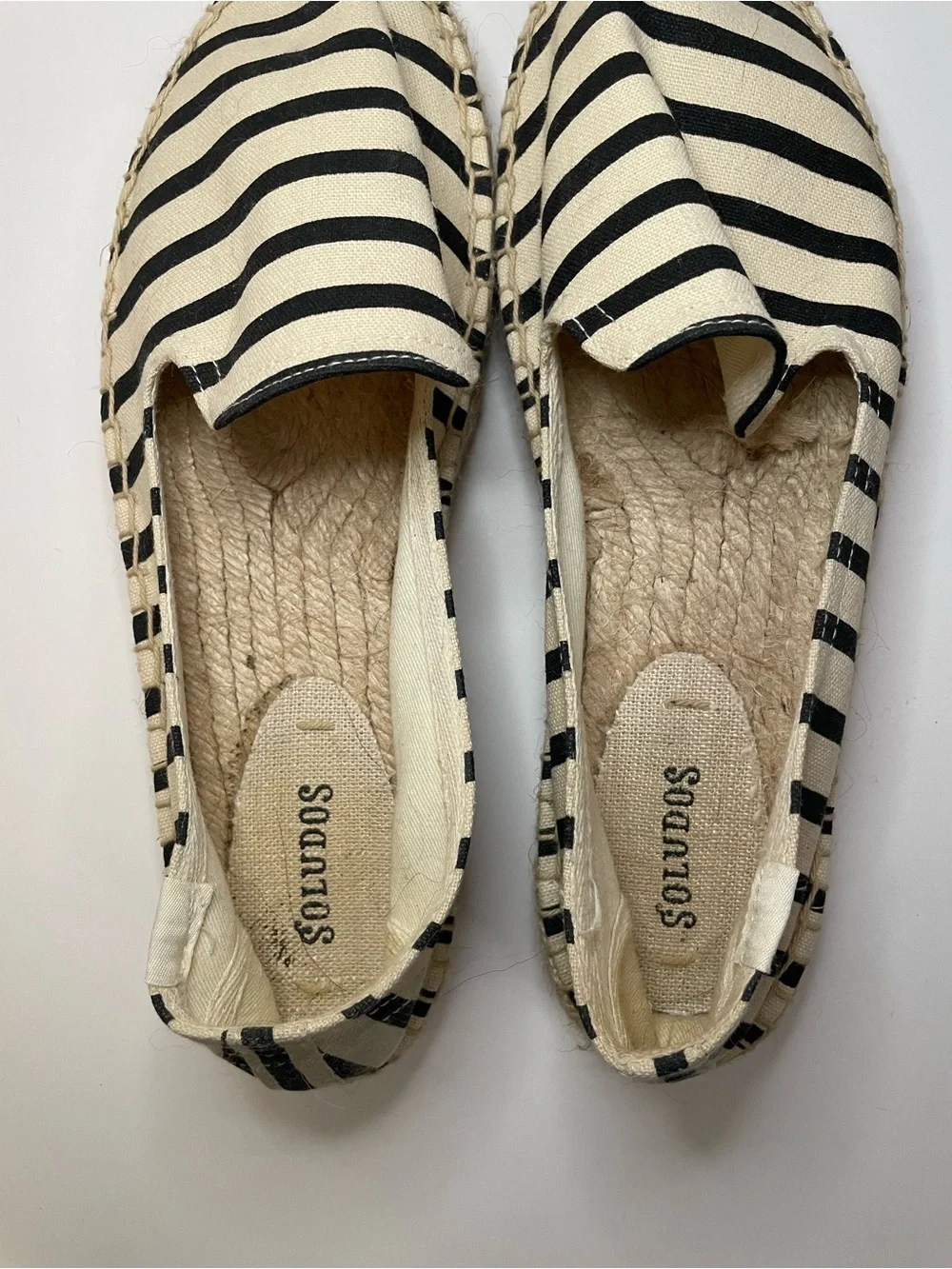 Soludos Black and Cream Striped Canvas Espadrilles